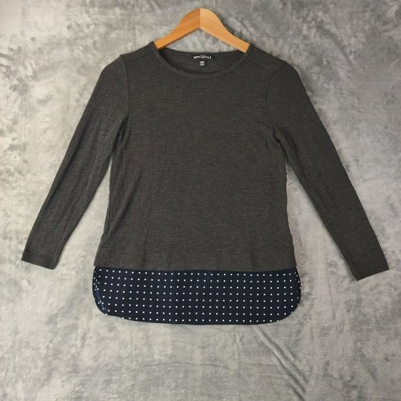 J Crew Mercantile Womens Top XXS Gray Polka Dot Layered Look Long Sleeve Casual - Picture 1 of 10